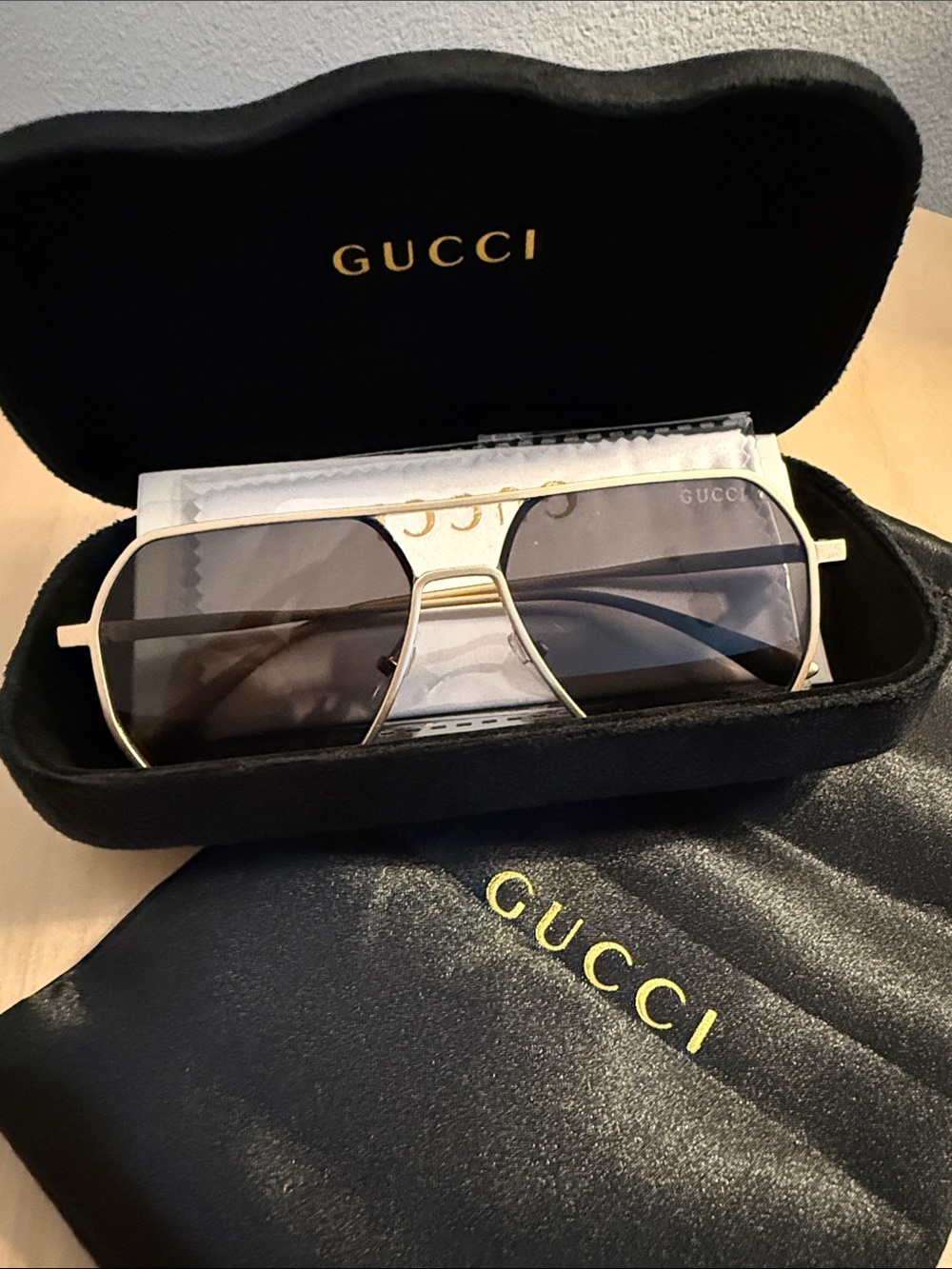 Gucci Gold Frame Sunglasses with Black-Gray Lenses